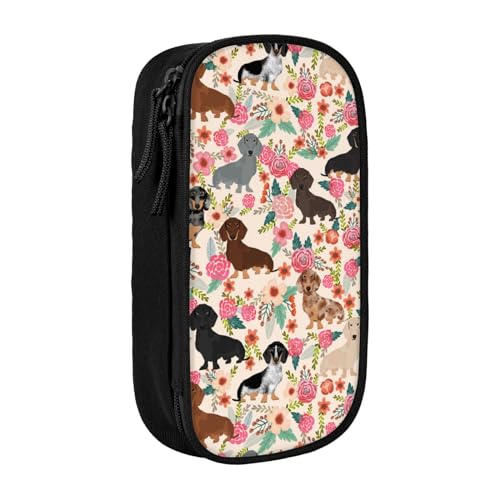 avlyn Federmäppchen mit Hundeblumen-Motiv, großes Fassungsvermögen, Stifttasche, Make-up-Tasche für Mädchen, Jungen, Erwachsene, Schule, Büro und Reisen, Schwarz , Einheitsgröße, Schulranzen von avlyn