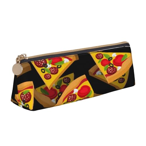 avlyn Federmäppchen mit Leopardenmuster, dreieckig, Leder, Federmäppchen, Make-up-Tasche für Damen, Herren, Schule, Büro und Reisen, Gelb, Pizza 3D, Einheitsgröße, Schulranzen von avlyn