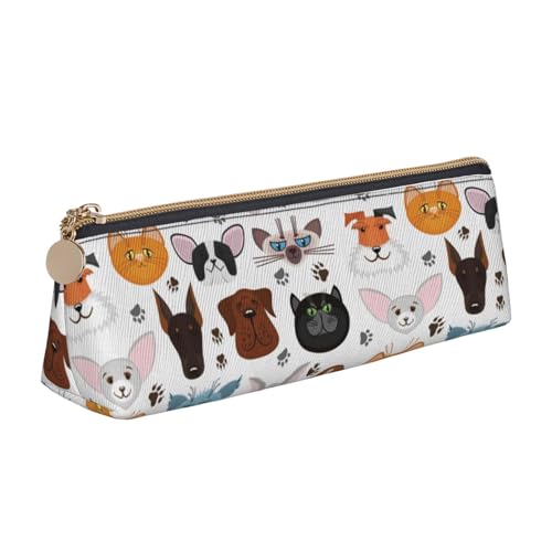 avlyn Federmäppchen mit Pokerturnier-Motiv, dreieckig, Leder, Stifttasche, Make-up-Tasche für Damen, Herren, Schule, Büro und Reisen, Cartoon Katze und Hund, Einheitsgröße, Schulranzen von avlyn