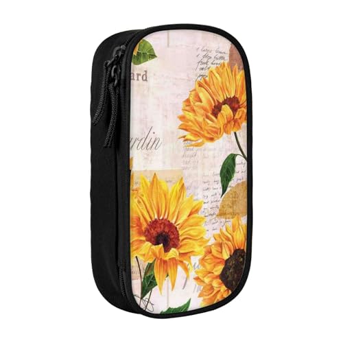 avlyn Federmäppchen mit Sonnenblumenmotiv, großes Fassungsvermögen, Stifttasche, Make-up-Tasche für Mädchen, Jungen, Erwachsene, Schule, Büro und Reisen, Schwarz , Einheitsgröße, Schulranzen von avlyn