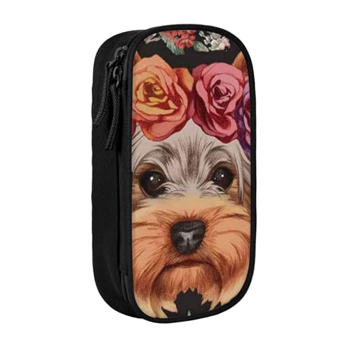 avlyn Federmäppchen mit Yorkie-Hunde-Blumenmuster, großes Fassungsvermögen, Stiftetasche, Make-up-Tasche für Mädchen, Jungen, Erwachsene, Schule, Büro und Reisen, Schwarz , Einheitsgröße, Schulranzen von avlyn