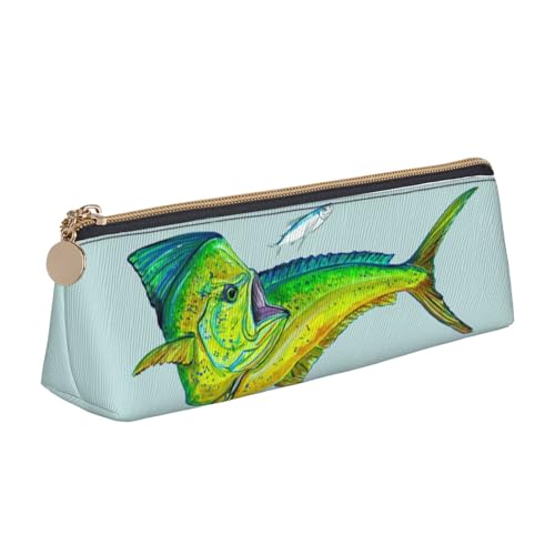 avlyn Federmäppchen mit hawaiianischem Surfer auf gewelltem Dreieck, Leder-Federmäppchen, Stiftetasche, Make-up-Tasche für Damen, Herren, Schule, Büro und Reisen, Grüner Fisch, Einheitsgröße, von avlyn