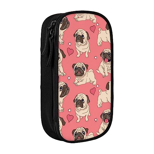 avlyn Federmäppchen mit lustigem Cartoon-Mops-Motiv, großes Fassungsvermögen, Stifttasche, Make-up-Tasche für Mädchen, Jungen, Erwachsene, Schule, Büro und Reisen, Schwarz , Einheitsgröße, Schulranzen von avlyn