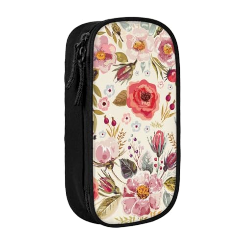 avlyn Modernes Federmäppchen mit Blumenmuster, großes Fassungsvermögen, Stifttasche, Make-up-Tasche für Mädchen, Jungen, Erwachsene, Schule, Büro und Reisen, Schwarz , Einheitsgröße, Schulranzen von avlyn