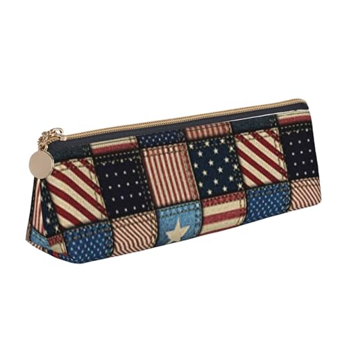 avlyn Ringbrot mit Marmelade, dreieckiges Federmäppchen, Leder-Federmäppchen, Stifttasche, Make-up-Tasche für Damen, Herren, Schule, Büro und Reisen, Amerikanische Flagge Patchwork, Einheitsgröße, von avlyn