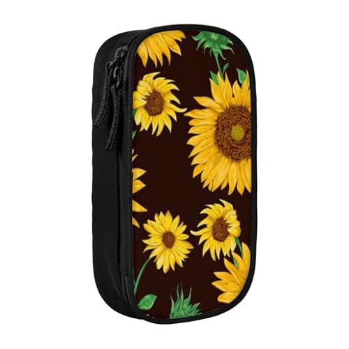 avlyn Schönes Federmäppchen mit Sonnenblumen-Motiv, großes Fassungsvermögen, Stifttasche, Make-up-Tasche für Mädchen, Jungen, Erwachsene, Schule, Büro und Reisen, Schwarz , Einheitsgröße, Schulranzen von avlyn