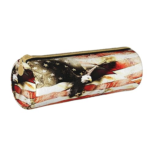 avlyn Universum Milky Way Galaxy Round Pencil Case Leather Pencil Bag Pen Pouch Makeup Bag for Women Men School Office and Travel, Glatzenadler-Flagge Veteranen, Einheitsgröße, Schulranzen von avlyn