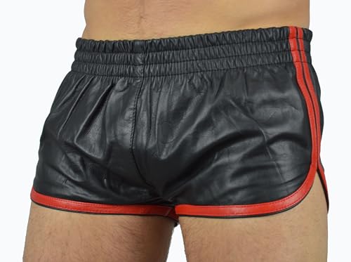 AW-5400 Schwarz mit Roten streifen Leder Sports Shorts,Ledershorts,leder Hotpants,lederhose,kürzehose,herren,Manner,leder short (DE/NL/SE/PL, Bundweite, 36, Regular, Kurz, Schwarz mit Roten streifen) AW-5400 Schwarz mit Roten streifen Leder Sports Shorts,Ledershorts,leder Hotpants,lederhose,kürzehose,herren,Manner,leder short (DE/NL/SE/PL, Bundweite, 36, Regular, Kurz, Schwarz mit Roten streifen) von awanstar