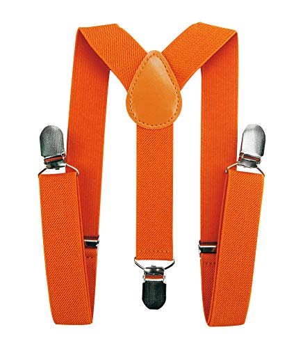 axy Kinder Jungen Hosenträger-Y Form breit 2,5 cm mit 3 Starken Clips, kombinierbar mit Fliege - Uni Farben HTK25-1 (für Jungen (7-12 Jahre alt), Orange) von axy