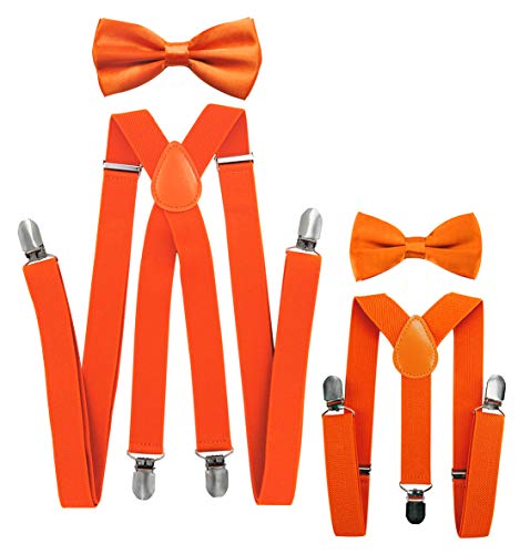 axy Vater-Sohn Partnerlook Hosenträger mit Fliege Set für Herren-Damen-Kinder (Orange (Herren 2,5cm + Kinder Hosenträger Breit 2,5cm)) von axy