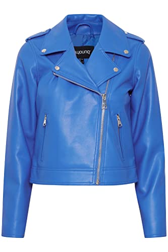 b.young BYACOMY Damen Lederjacke Bikerjacke Kunstleder mit Reverskragen kurzer Schnitt, Größe:38, Farbe:Strong Blue (184051) von b.young