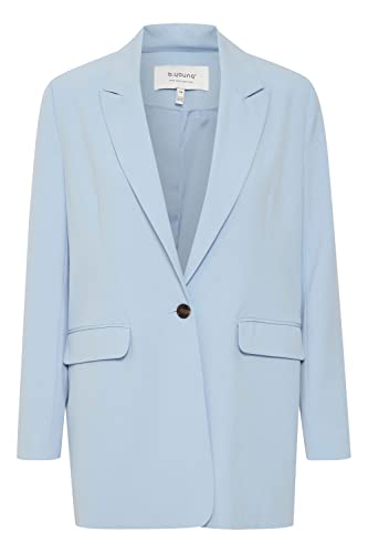 b.young BYDANTA Damen Blazer Longblazer Jacke mit Reverskragen und Knopf Regular Fit mit Stretch Langer Schnitt, Größe:38, Farbe:Blue Bell (144121) von b.young