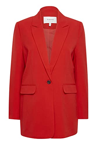 b.young BYDANTA Damen Blazer Longblazer Jacke mit Reverskragen und Knopf Regular Fit mit Stretch Langer Schnitt, Größe:44, Farbe:Chinese Red (181663) von b.young