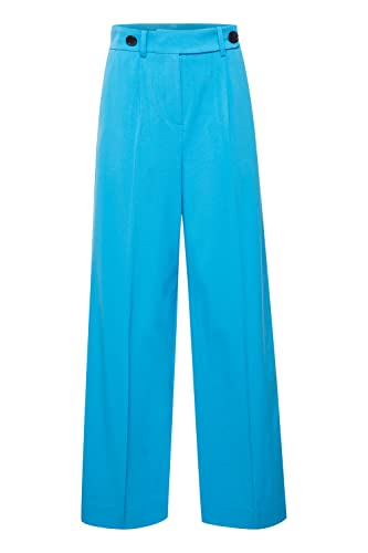 b.young BYDANTA W Pants Damen Hose Lange Stoffhose mit Stretch Wide Leg weites Bein mit Bundfalten Bügelgaflten, Größe:40, Farbe:Ibiza Blue (174245) von b.young