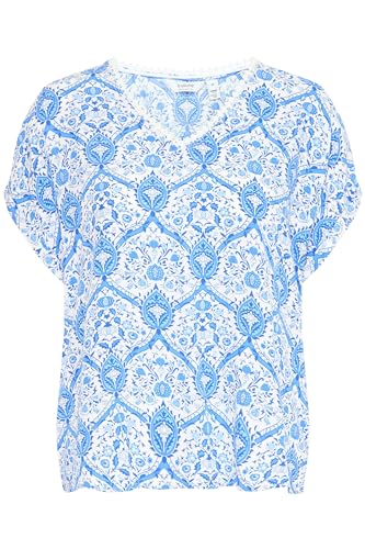 b.young BYHALBA Damen Bluse Shirt Blusenshirt mit V-Ausschnitt Rüschen Loose fit, Größe:38, Farbe:Palace Blue Mix (202846) von b.young