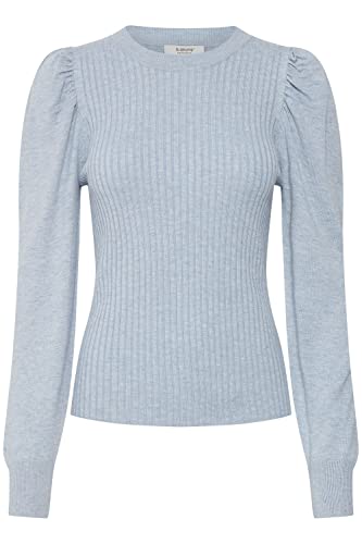 b.young BYPIMBA Rib Jumper Damen Strickpullover Gerippter Feinstrick Pullover mit Rundhalsausschnitt und Puffärmeln, Größe:M, Farbe:Kentucky Blue Melange (1539151) von b.young