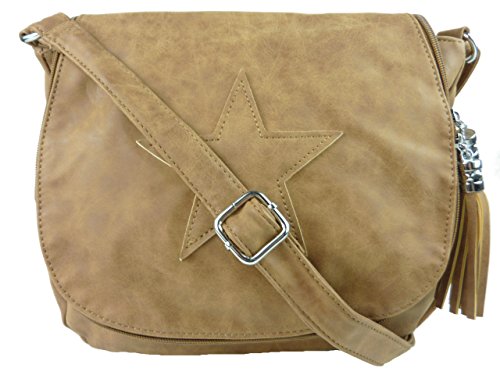 Schultertasche Stern - Damen Umhängetasche mit Stil - Leder Optik - 30 x 25 x 10 cm (braun) von bags & more