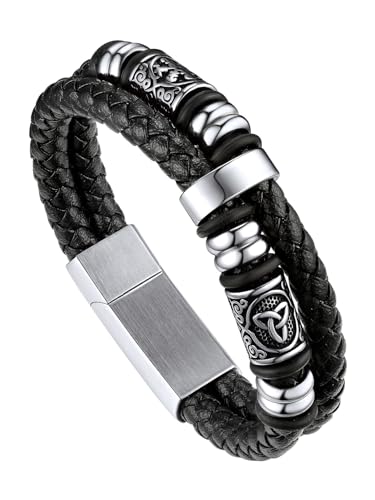 Bandmax Flechtarmband Männer 21cm Lederarmband Magnetverschluss Armband Geflochtenes Armband aus Mikrofaser-Leder Manschette Armband mit Kompass und keltischem Schmuckzubehör Modeschmuck von Bandmax