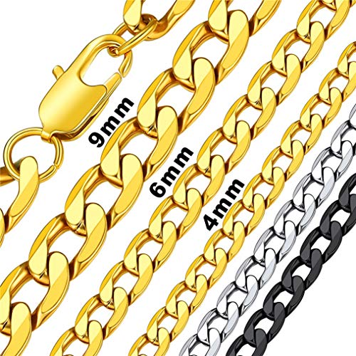 Bandmax 61cm 18k vergoldet Kette für Männer Jungen 9mm klassische Herren schlichte Panzerkette Hip Hop Stil kubanische Halskette Biker Rapper Modeschmuck Accessoire von Bandmax