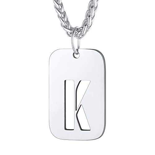 Bandmax Buchstabe Dog Tag K + Weizenkette 55+5cm Kette hohl Initiale Halskette Edelstahl Damen Herren Militärische Erkennungsmarke Modeschmuck Accessoire von Bandmax