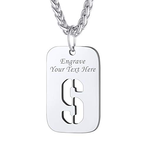 Bandmax Buchstabe Dog Tag S + Weizenkette 55+5cm Kette hohl Initiale Halskette Edelstahl Damen Herren personalisiert Militärische Erkennungsmarke Modeschmuck Accessoire von Bandmax