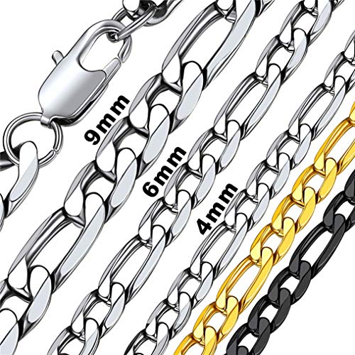 Bandmax Herren Edelstahl Figarokette 6mm dünne Halskette für Männer Jungen klassische Figaro Halskette 66cm Figaro Kette Gliederkette Hiphop Modeschmuck für Biker Rapper von Bandmax