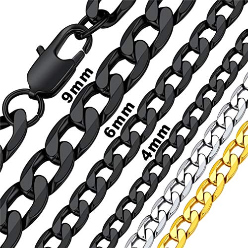 Bandmax Herren klassische Kette 56cm/9mm dünne Panzerkette Halskette schwarz Edelstahl kubanische Gliederkette kubanische Halskette Modeschmuck Accessoire für Männer Frauen von Bandmax