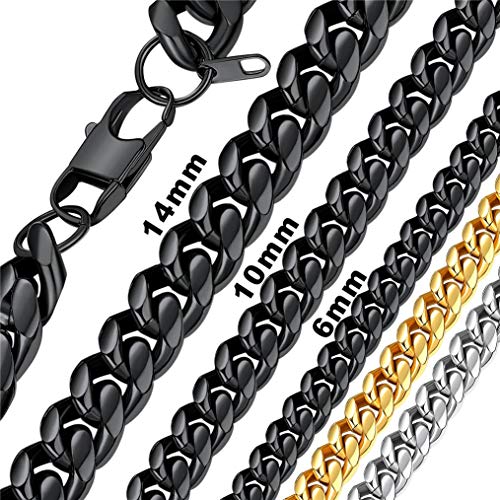 Bandmax Kurze Halskette für Damen Mädchen 36+5cm/14mm schwere Schwarz Panzer Kette Choker dichte Kette Herren kubanische Gliederkette Modeschmuck Accessoire von Bandmax