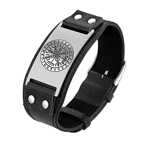 Bandmax Männer Jungen Kompass Wikinger Mikrofaser-Lederarmband Viking Armreif Manschette Armband zum Vintage Armband Modeschmuck für Geburtstag/Weihnachten von Bandmax