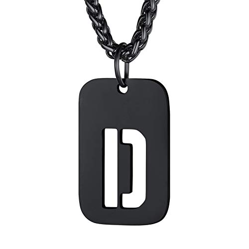 Bandmax Militärische Buchstabe D Dog Tag Kette hohl Initiale Anhänger Schwarz Weizenkette 55+5cm verstellbar Modeschmuck Accessoire für Frauen Männer von Bandmax