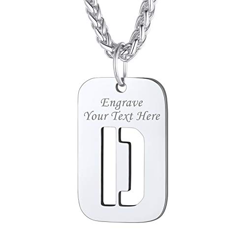 Bandmax Militärische Buchstabe D Dog Tag Kette hohl Initiale personalisiert Erkennungsmarke Edelstahl Weizenkette 55+5cm verstellbar Modeschmuck Accessoire für Frauen Männer von Bandmax