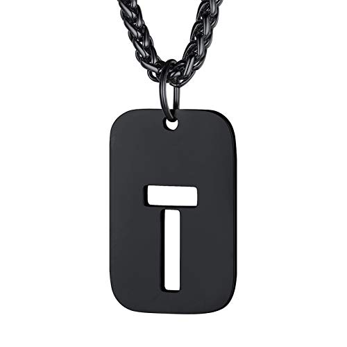 Bandmax Militärische Buchstabe T Dog Tag Kette hohl Initiale Anhänger Schwarz Weizenkette 55+5cm verstellbar Modeschmuck Accessoire für Frauen Männer von Bandmax