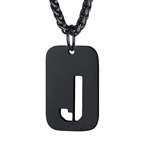 Bandmax Militärische Dog Tag Buchstabe J Anhänger Halskette für Männer Frauen Schwarz Erkennungsmarke + Weizenkette 55+5cm Kette Modeschmuck Accessoire von Bandmax