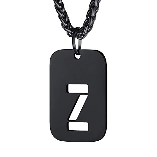 Bandmax Militärische Dog Tag Buchstabe Z Anhänger Halskette für Männer Frauen Schwarz Erkennungsmarke + Weizenkette 55+5cm Kette Modeschmuck Accessoire von Bandmax