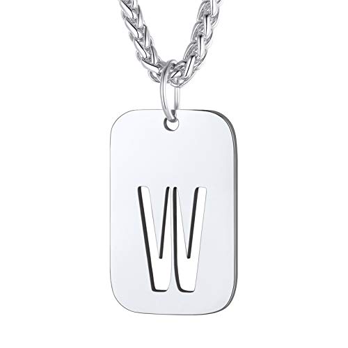 Bandmax Militärische Dog Tag Halskette Kette hohl Buchstabe W Erkennungsmarke mit Edelstahl Weizenkette 55+5cm schlicht Initiale Modeschmuck für Männer von Bandmax