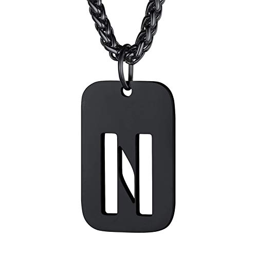 Bandmax Militärische Initiale Dog Tag Kette für Männer Frauen Schwarz hohl Buchstabe N Anhänger Halskette Kette Erkennungsmarke Modeschmuck Accessoire von Bandmax