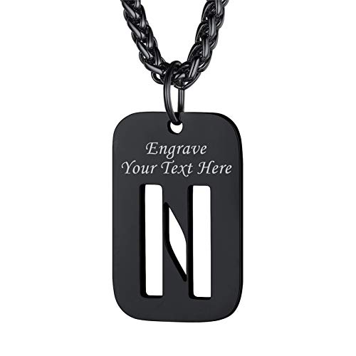 Bandmax Militärische Initiale Dog Tag Kette für Männer Frauen Schwarz hohl Buchstabe N Anhänger Halskette Kette personalisiert Erkennungsmarke Modeschmuck Accessoire von Bandmax