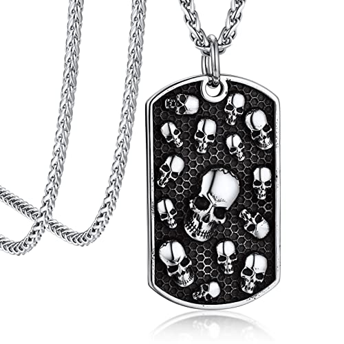 Bandmax Totenkopf Dog Tag Kette Herren Panzerkette Edelstahl Militärische Anhänger Halskette Skull Halskette Punk Hip-Hop Kette Schädel Kette Länge 55CM+5CM Punk Schmuck Accessoires von Bandmax