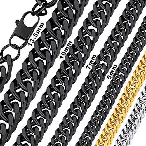 Bandmax schwarz Kette 61cm/24in für Männer Jungen, 5mm massive Herren Panzerkette schwere Panzer Halskette Biker Rapper Cuban Link Chain Hip Hop Modeschmuck Accessoire für Party tägliches Tragen von Bandmax