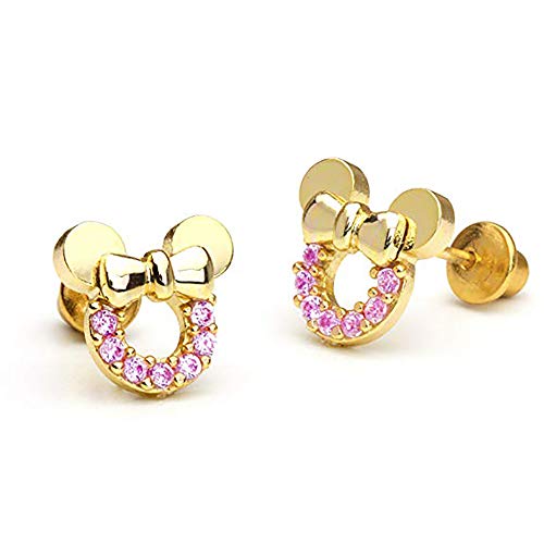 Minnie Maus Ohrringe für Frauen, Sterling Silber Ohrringe, Zirkonia Amethyst Weiß Rosa Gold Kristall Offen Mickey Mouse Ohrstecker Geschenk für Mädchen Kinder, Kristall, zirkonia, von baobei