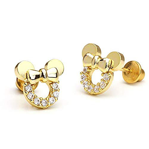 baobei Minnie Mouse Ohrringe für Frauen, Sterlingsilber hypoallergene Ohrringe, Zirkonia Weiß gold Kristall Offene Mickey Mouse Ohrstecker Geschenk für Mädchen Kinder von baobei