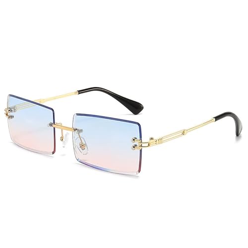 baojun Rechteckige Sonnenbrille, Quadratische Sonnenbrille Rechteckige Sonnenbrille Damen Randlose Quadratische Sonnenbrille für Damen (Blue Pink) von baojun