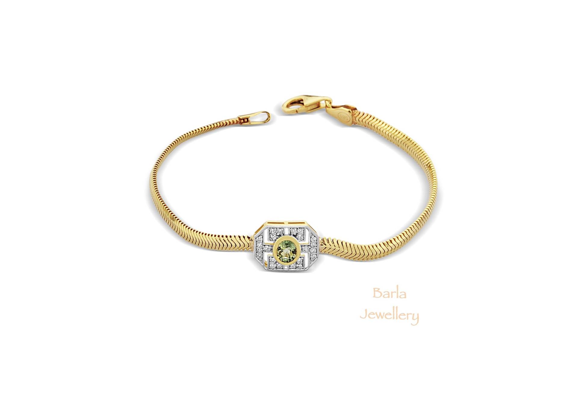 Diamant Armband, Grüner Saphir Und 14K Gold Echt Einzigartige Kette Für Sie von barlajewellery