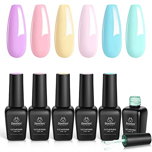 Beetles UV Gel Nagellack Set - 6 Farben Farbgele Pastell Schnelltrocknend DIY Gel Polish Nail Nageldesign Kit LED Lampe Trocken 7.5ml für Anfänger Nail Art von beetles Gel Polish