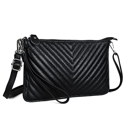 befen Damen Umhängetasche,Echt Leder Handtasche Damen Klein mit Reißverschluss und Schultergurt Damen Portemonnaie für Weihnachten,Handtasche Damen Klein mit Handgelenkschlaufe,V-Muster Schwarz von befen