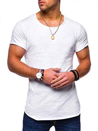 behype. Herren Kurzarm Basic T-Shirt O-Neck Rundhals-Ausschnitt Oversize-Look 20-0003 Weiß XL von behype.