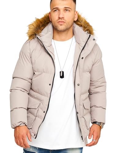 behype. Herren warme Jacke mit Kapuze Parka Winterjacke J10-Taupe-XXL von behype.