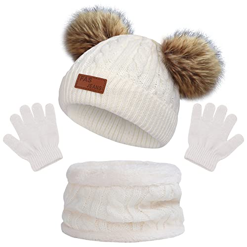 beifon Kinder Wintermütze Schal Handschuhe Mädchen Set Kindermütze Strickmütze Kinder Mütze Schal Set Mütze Jungen Warme Winter Beanie Hut Handschuhe runder Schal Set für Kinder 3-8 Jahre von beifon