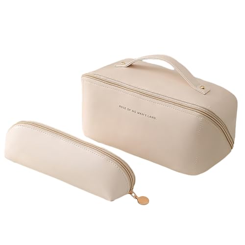 bephible Kompakte Make-up-Tasche, Kulturbeutel, 1 Set, Kosmetik, großes Fassungsvermögen, mehrere Taschen, wasserdicht, Reise-Organizer für Zuhause, beige, 2pcs von bephible