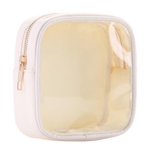 bephible Transparente Make-up-Tasche, transparent, Mini-Make-up-Tasche, Kulturbeutel mit Reißverschluss, PVC, wasserdicht, Reise-Kulturbeutel, Organizer, Münzbörse für Damen und Mädchen, beige von bephible